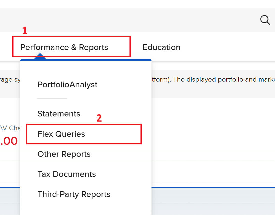 Menú Performance & Reports del portal de IBKR, entrada Flex Queries