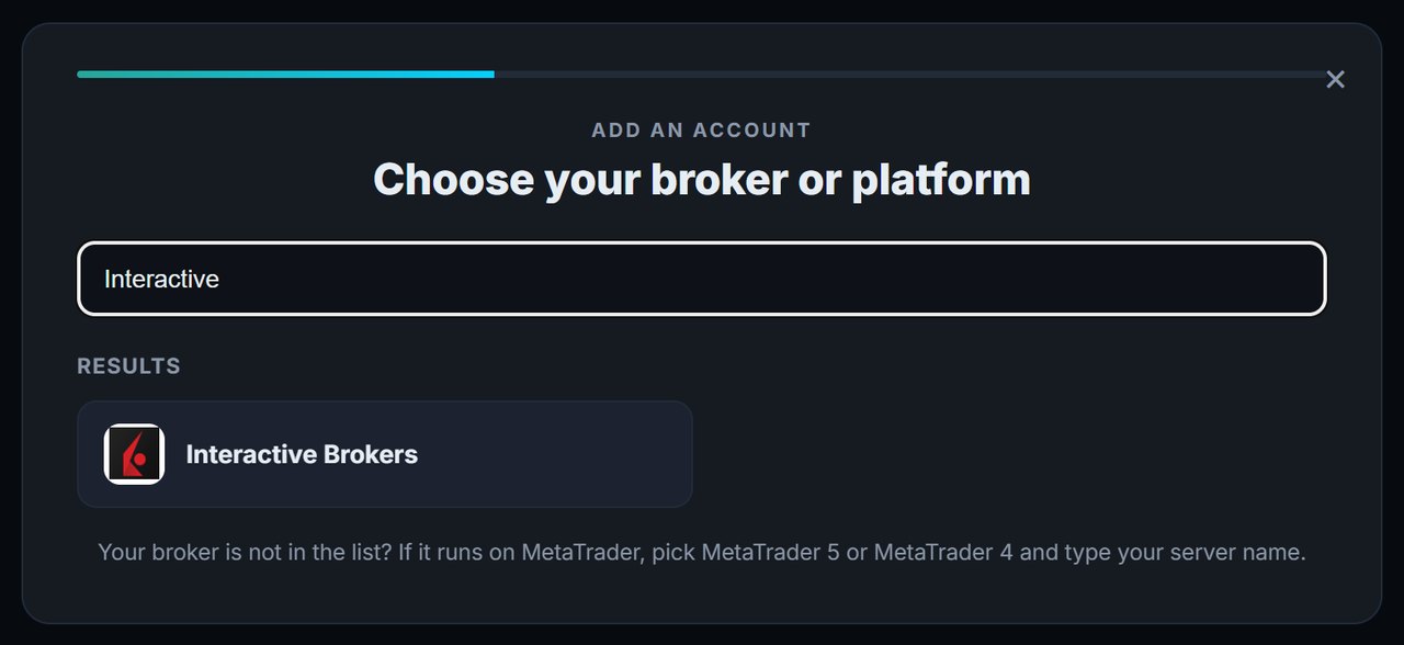 Assistente de adição de conta: buscando Interactive Brokers