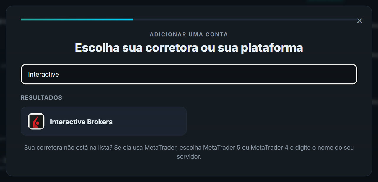 Assistente de adição de conta: buscando Interactive Brokers