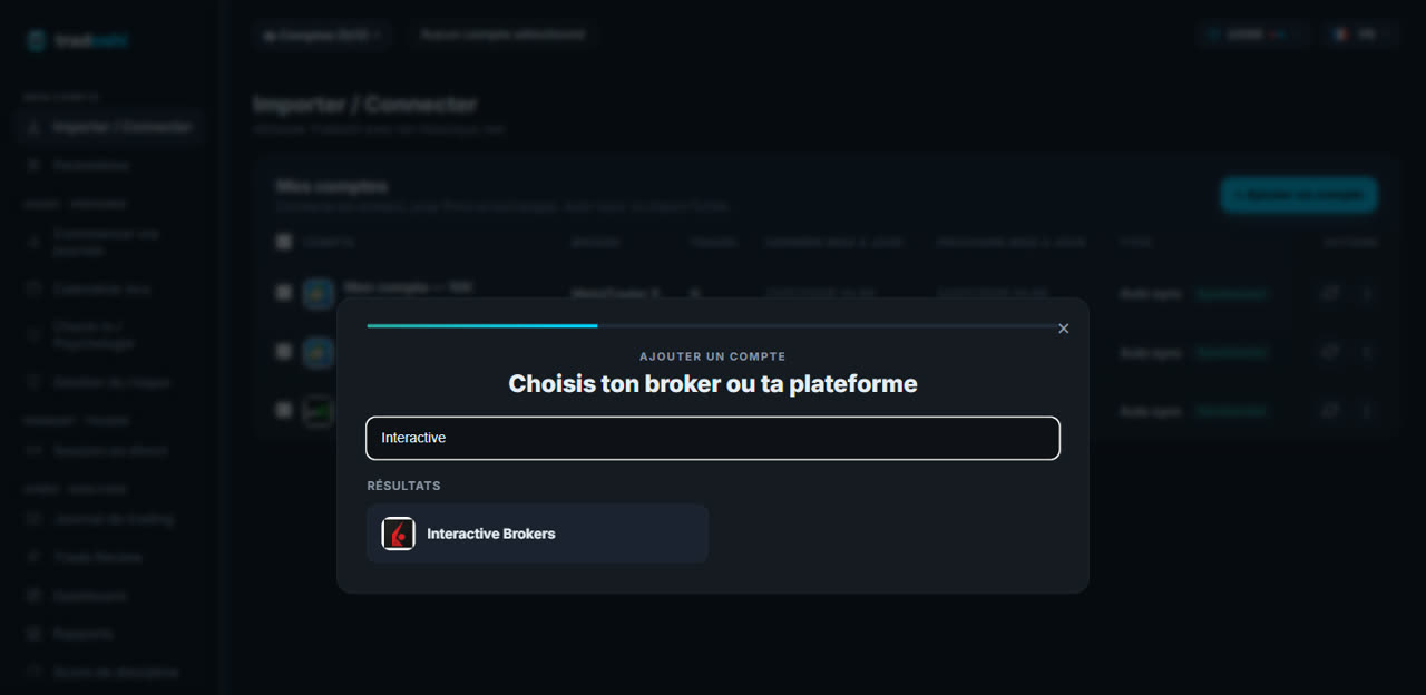 Asistente para añadir una cuenta: buscar Interactive Brokers