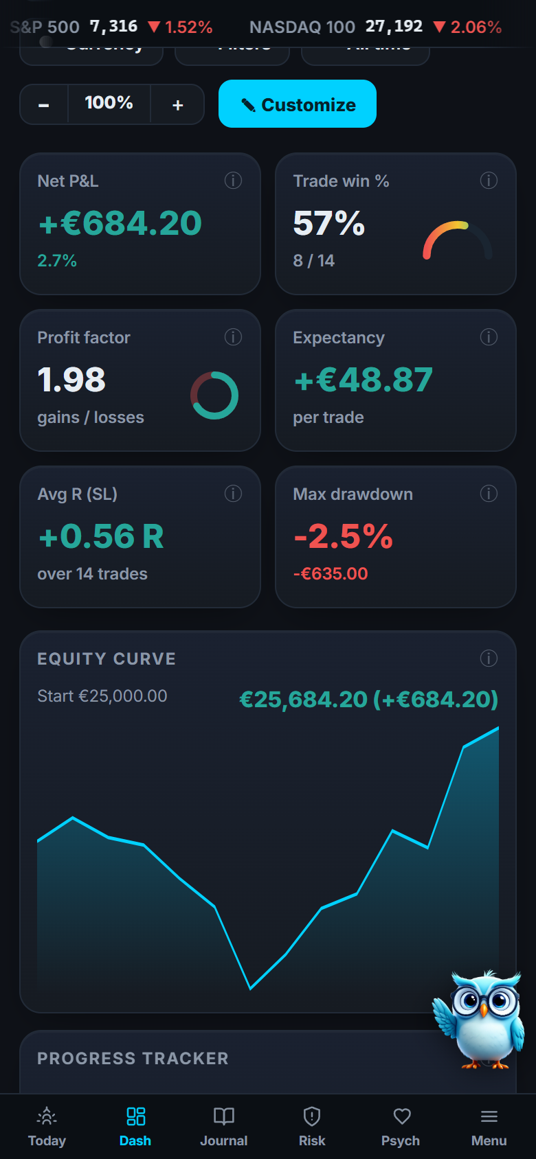 Tradoshi on mobile: dashboard and bottom navigation