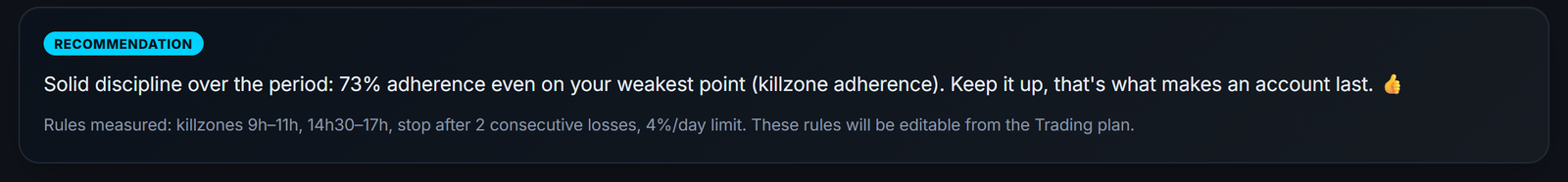 The recommendation on the Psychology screen: your current weak spot, named from your trades.