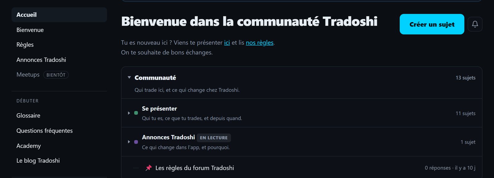 Le forum Tradoshi : l'accueil de la communauté et ses rubriques