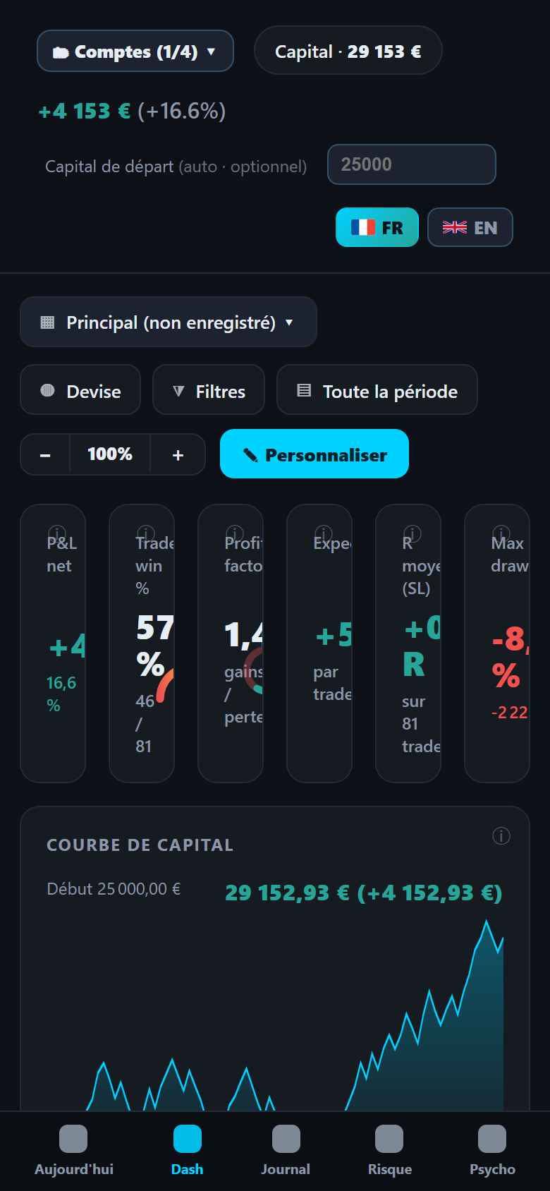 Tradoshi sur mobile : dashboard et bottom-nav