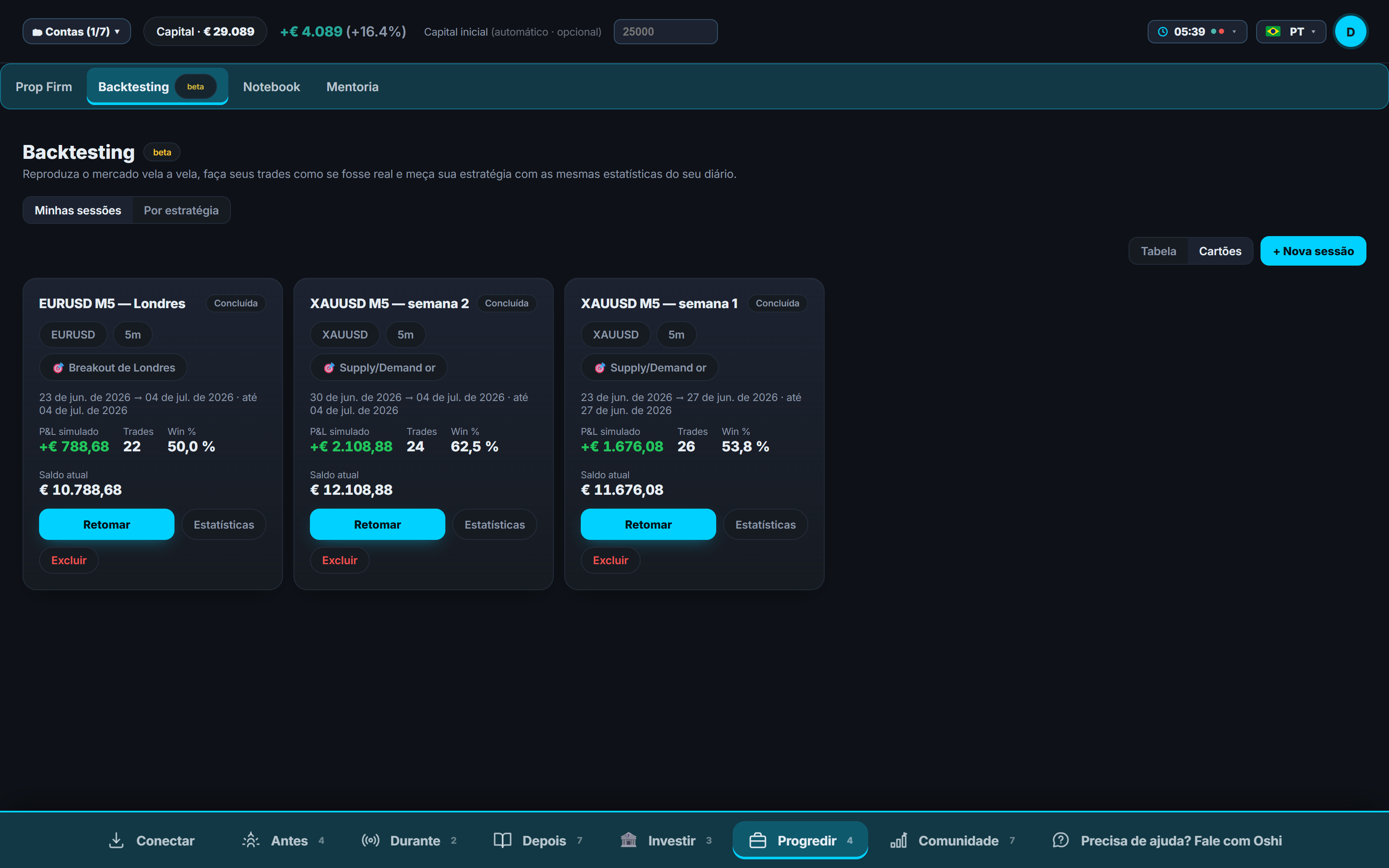 Backtesting de trading e simulador de trading